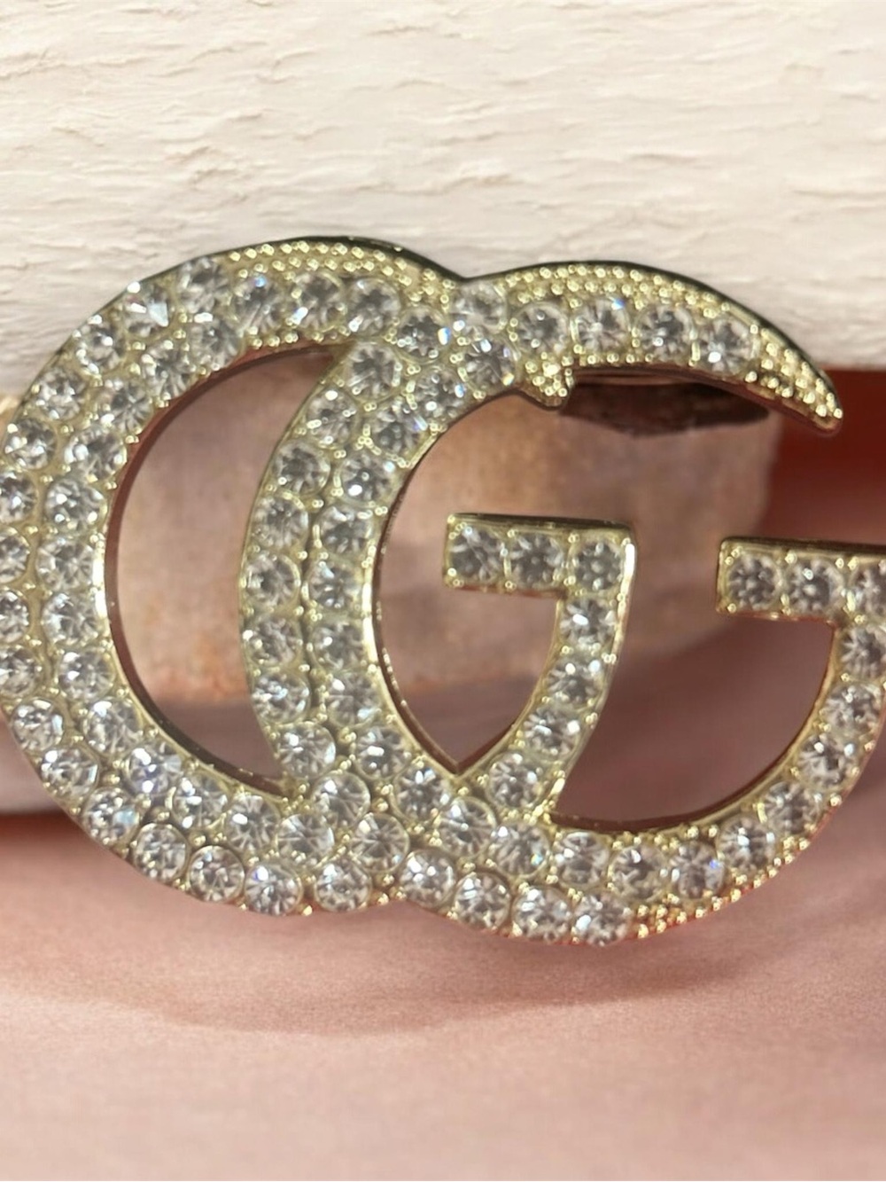 Gold-Tone Double G Crystal Brooch - Sparkling Clear Accent